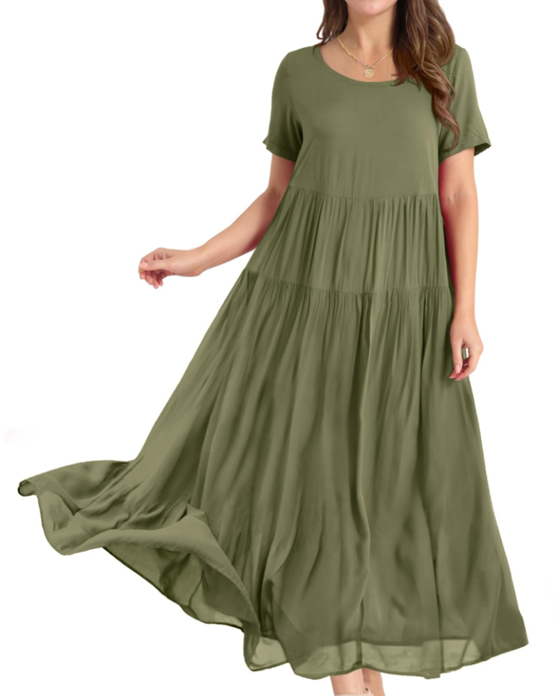 Rina Robe Maxi Femme – Robe Bohème Fleurie Coton Col Rond & Poches Été