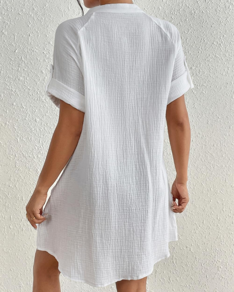 Robe Mini Femme en coton, col V, coupe confortable – Menvelo