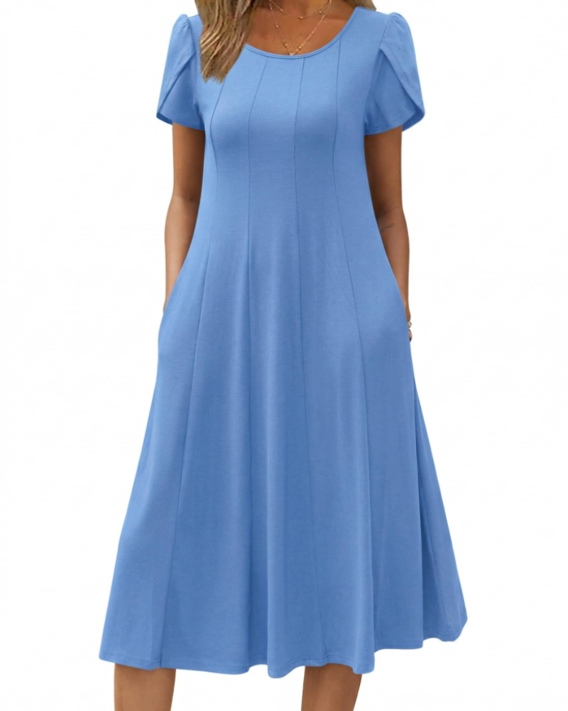 Robe Midi Femme en tissu léger, avec poches, coupe ample – Menvelo