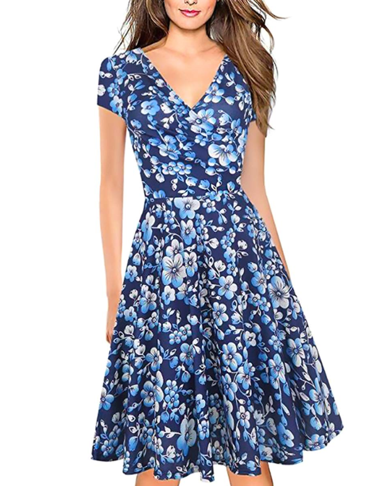 Robe Midi Femme en coton, col V, coupe fluide – Menvelo