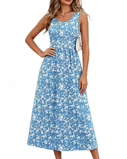 Robe Midi Femme en tissu léger, col V, coupe fluide – Menvelo