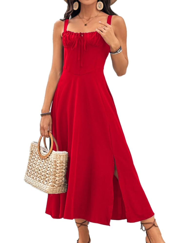 Robe Midi Femme en tissu léger, sans manches, coupe fluide – Menvelo