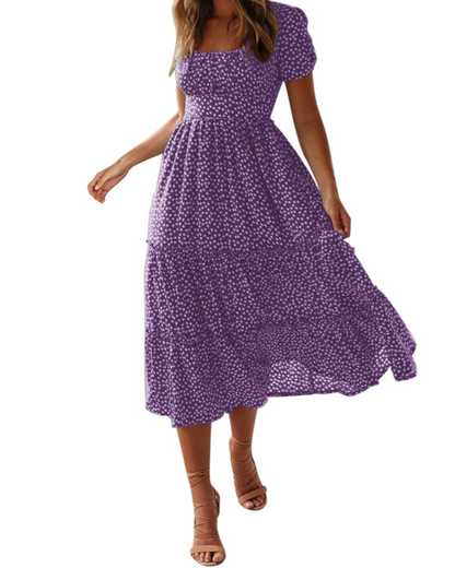 Robe Midi Femme en stretch, à volants, coupe fluide – Menvelo