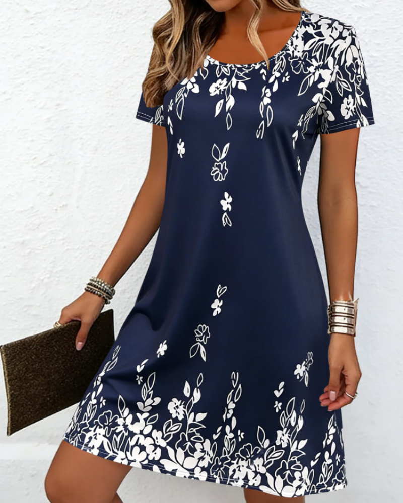 Robe Midi Femme en tissu léger, col rond, coupe ample – Menvelo