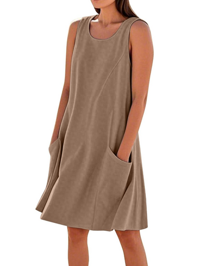 Robe Midi Femme en coton, sans manches, coupe fluide – Menvelo