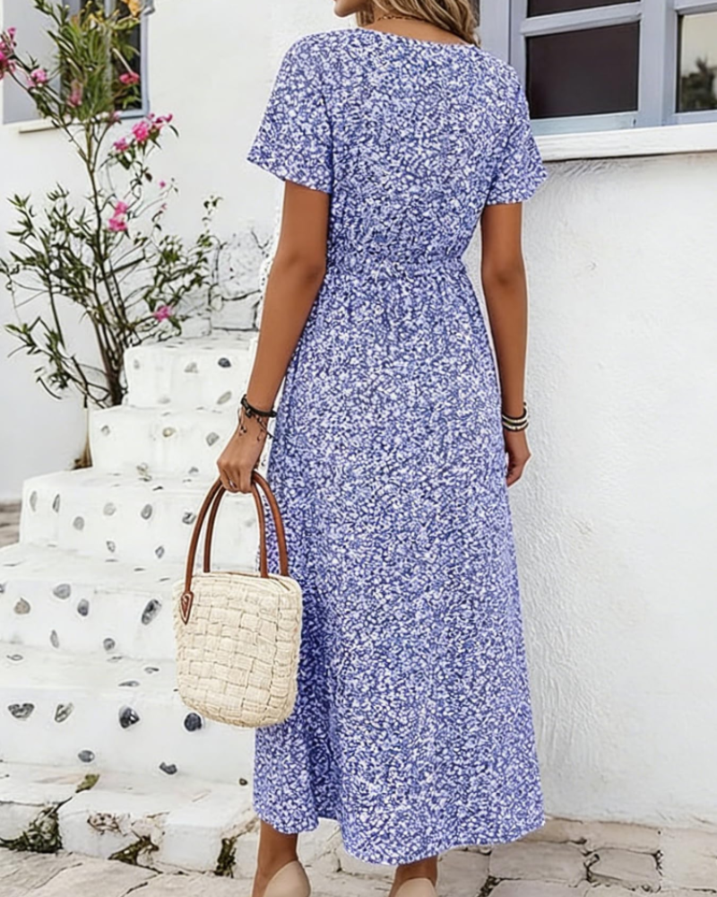 Robe Midi Femme en tissu léger, col V, coupe fluide – Menvelo