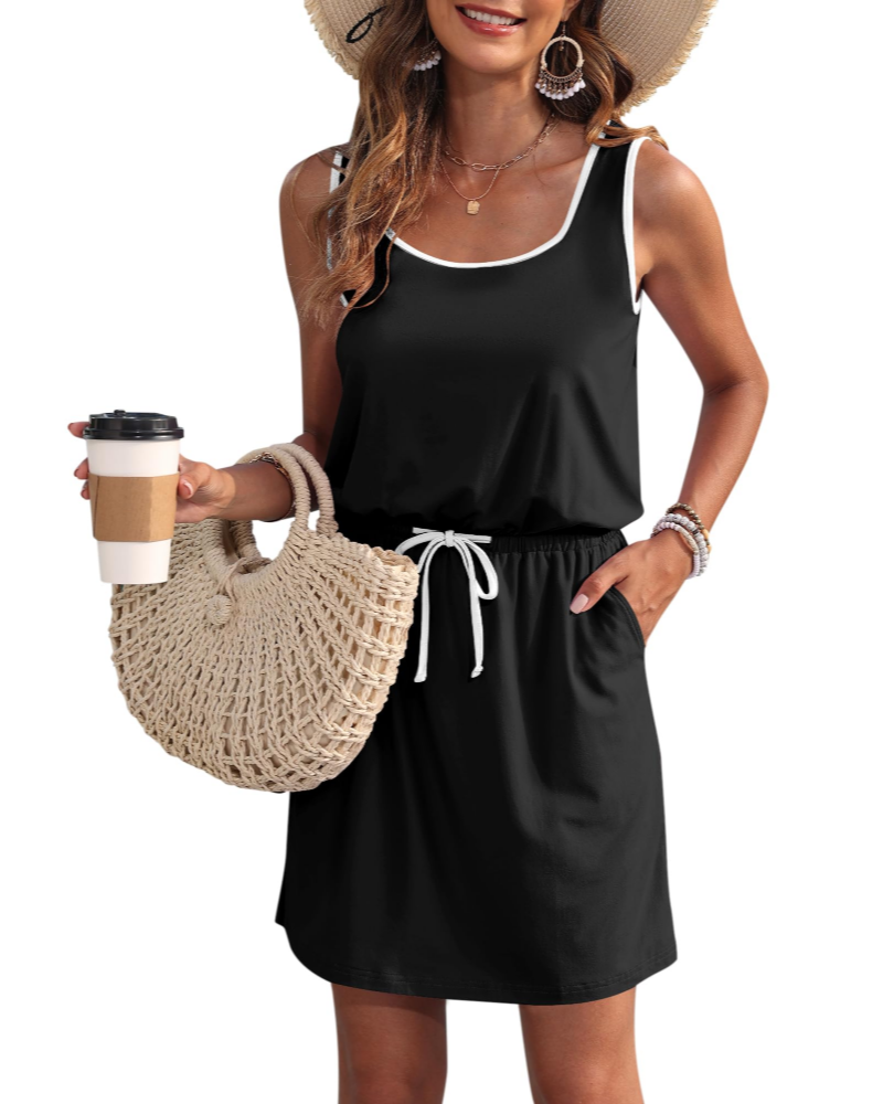 Robe Mini Femme en tissu léger, sans manches, coupe fluide – Menvelo