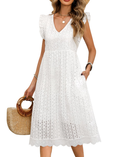 Robe Midi Femme en coton, col V, coupe confortable – Menvelo