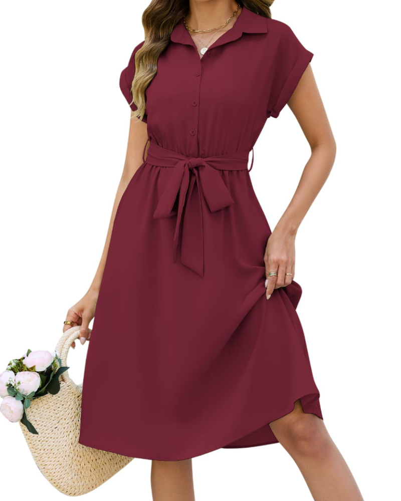 Robe Midi Femme en tissu léger, col V, coupe ample – Menvelo
