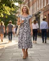 Menvelo Robe Midi Femme Satin Col Rond Coupe Fluide À Volants