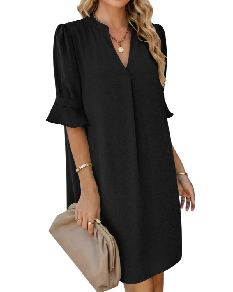 Robe Midi Femme en tissu léger, col V, coupe fluide – Menvelo