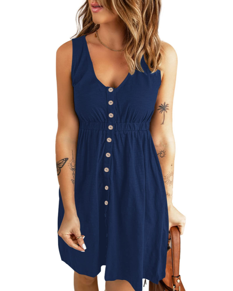 Robe Mini Femme en tissu léger, col V, coupe fluide – Menvelo