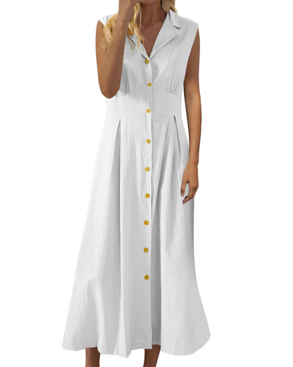 Robe Midi Femme en lin, sans manches, coupe fluide – Menvelo