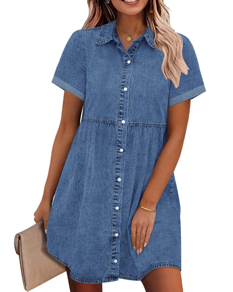 Robe Midi Femme en denim, à volants, coupe confortable – Menvelo