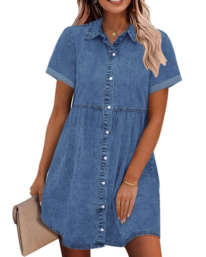 Robe Midi Femme en denim, à volants, coupe confortable – Menvelo