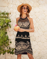 Menvelo Robe Midi Femme Halter Coupe Fluide Imprimée