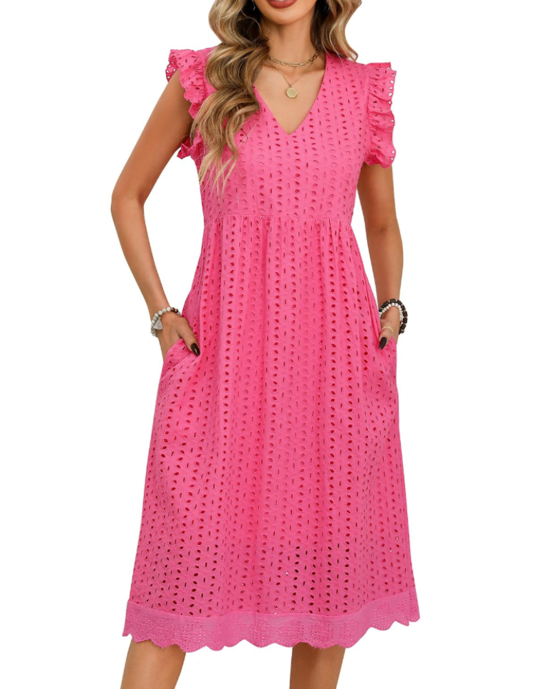 Robe Midi Femme en coton, col V, coupe confortable – Menvelo