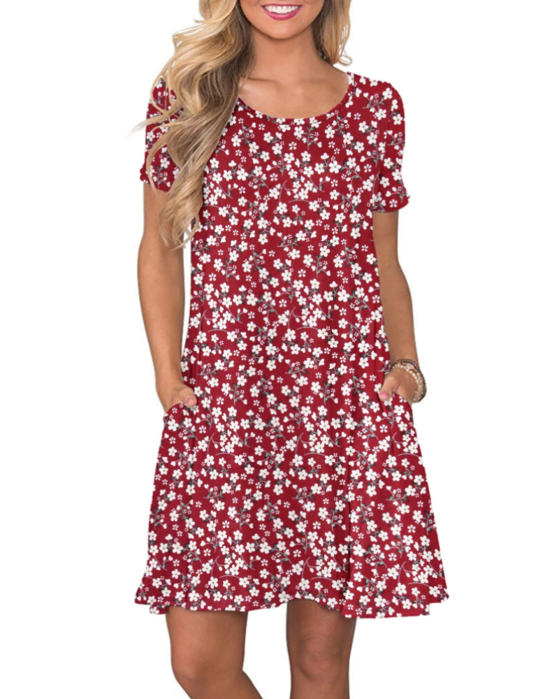 Robe Mini Femme en tissu léger, col rond, coupe fluide – Menvelo