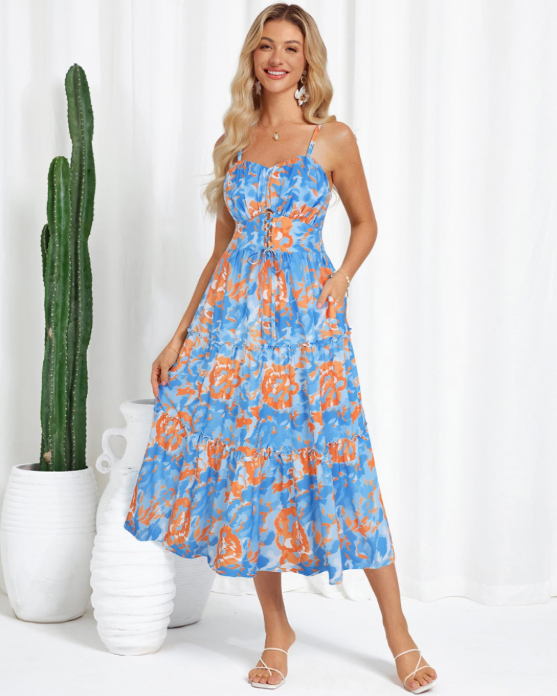Robe Midi Femme en dentelle, à bretelles, coupe fluide – Menvelo