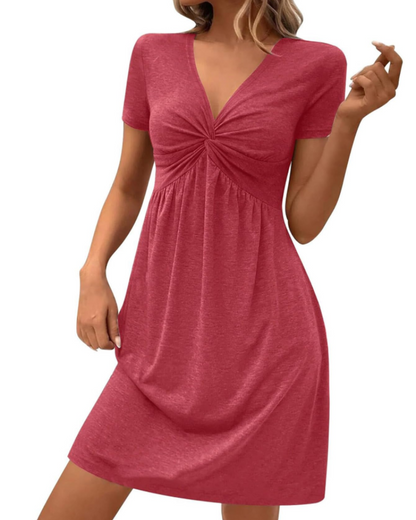 Robe Mini Femme en coton, col V, coupe moulante – Menvelo