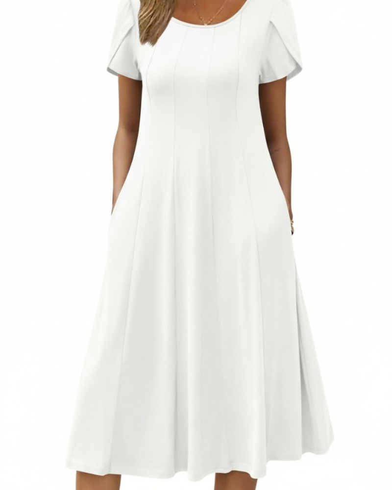 Robe Midi Femme en tissu léger, avec poches, coupe ample – Menvelo