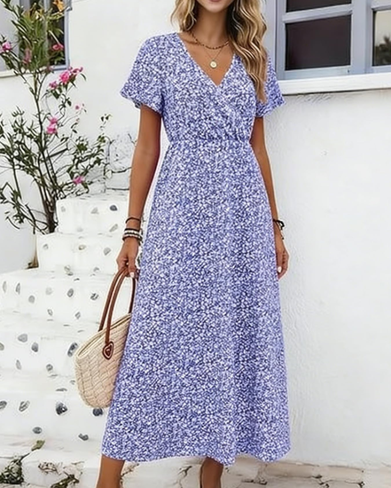 Robe Midi Femme en tissu léger, col V, coupe fluide – Menvelo