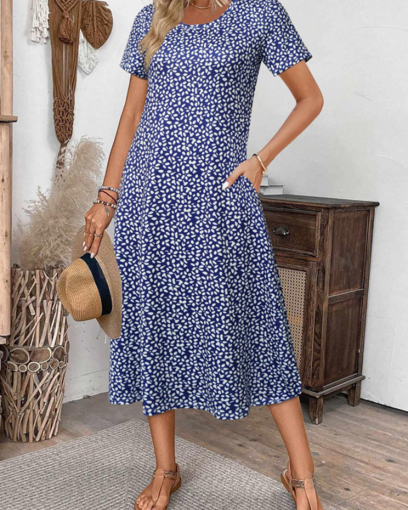 Robe Midi Femme en tissu léger, col rond, coupe ample – Menvelo