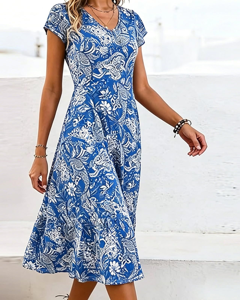Robe Midi Femme en tissu léger, col V, coupe fluide – Menvelo