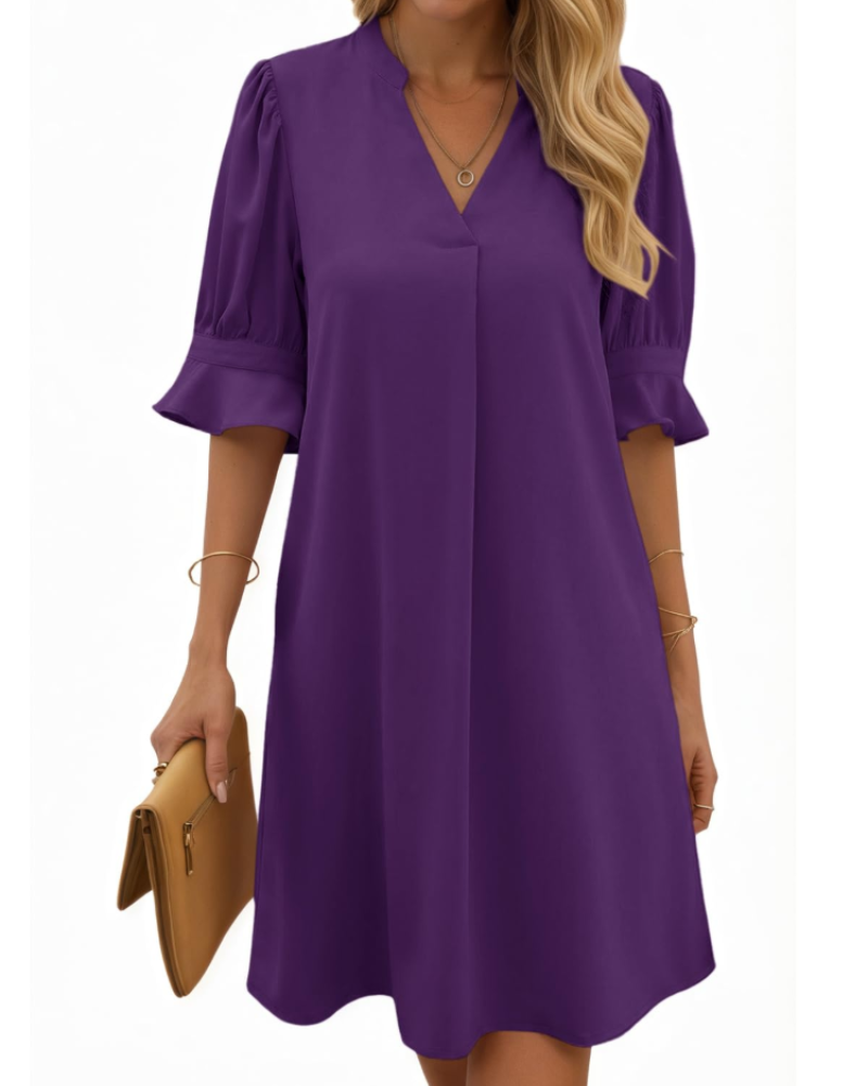 Robe Midi Femme en tissu léger, col V, coupe ample – Menvelo