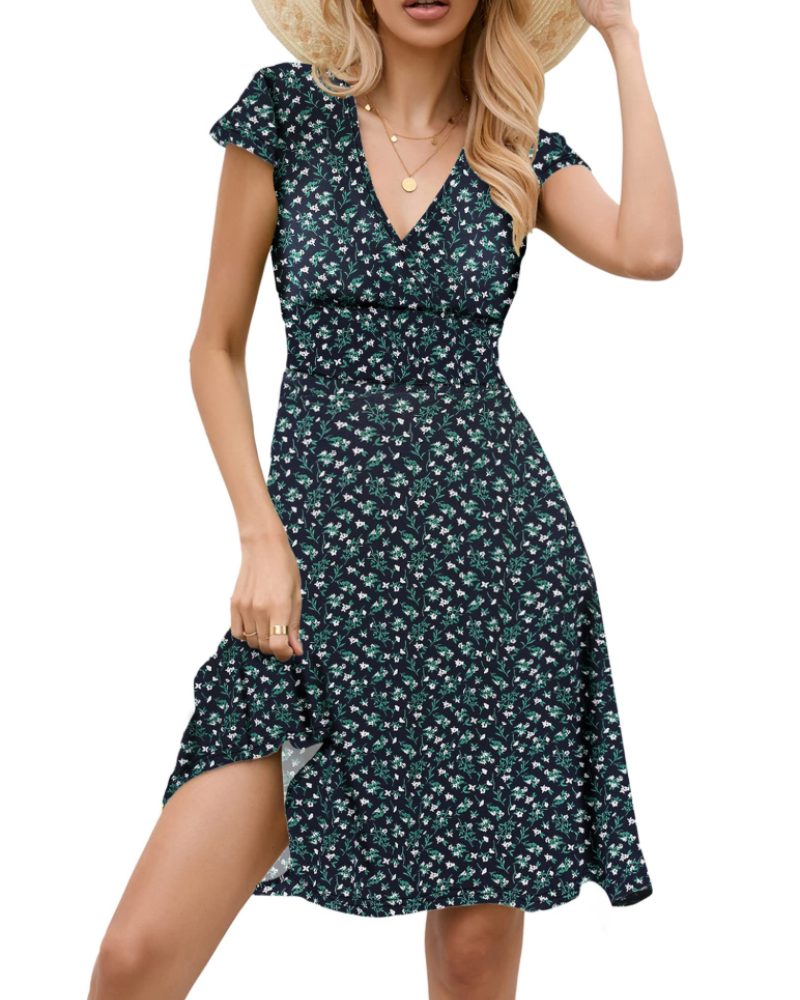Robe Midi Femme en tissu léger, col V, coupe moulante – Menvelo