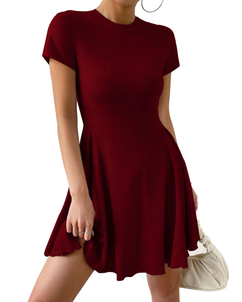 Nora Robe Mini Femme Été – Col Rond Coupe A-Line Manches Courtes