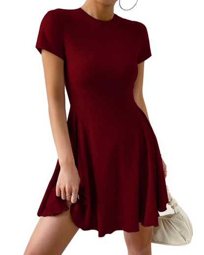 Nora Robe Mini Femme Été – Col Rond Coupe A-Line Manches Courtes