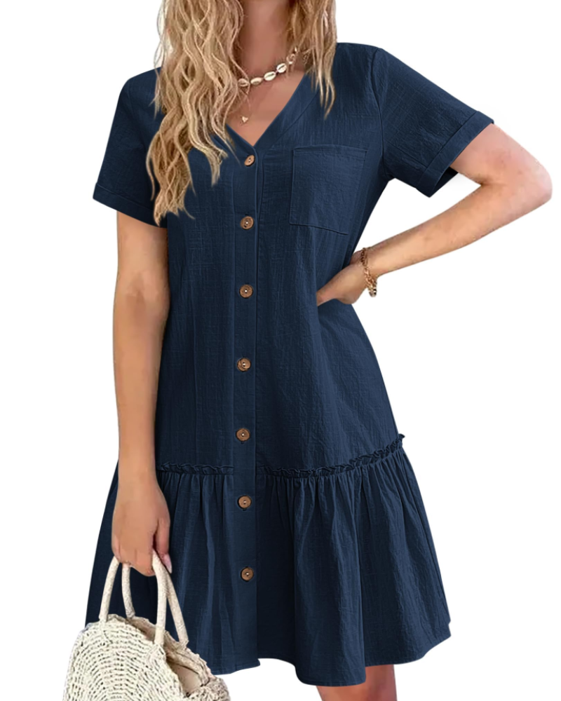 Robe Midi Femme en lin, col V, coupe fluide – Menvelo