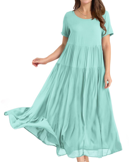 Rina Robe Maxi Femme – Robe Bohème Fleurie Coton Col Rond & Poches Été