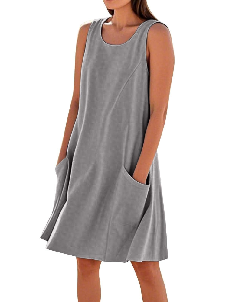 Robe Midi Femme en coton, sans manches, coupe fluide – Menvelo