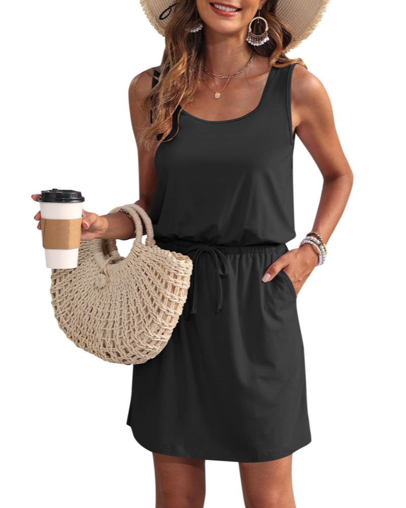 Robe Mini Femme en tissu léger, sans manches, coupe fluide – Menvelo