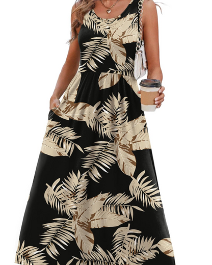 Robe Midi Femme en tissu léger, avec poches, coupe fluide – Menvelo