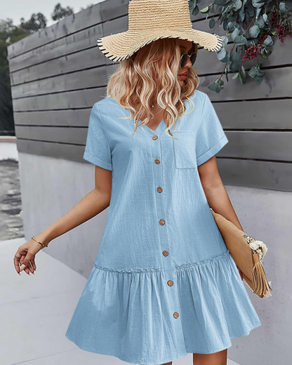 Robe Midi Femme en lin, col V, coupe fluide – Menvelo