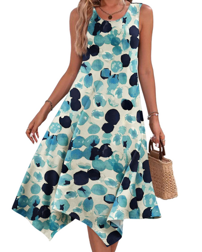 Robe Midi Femme en tissu léger, col rond, coupe fluide – Menvelo