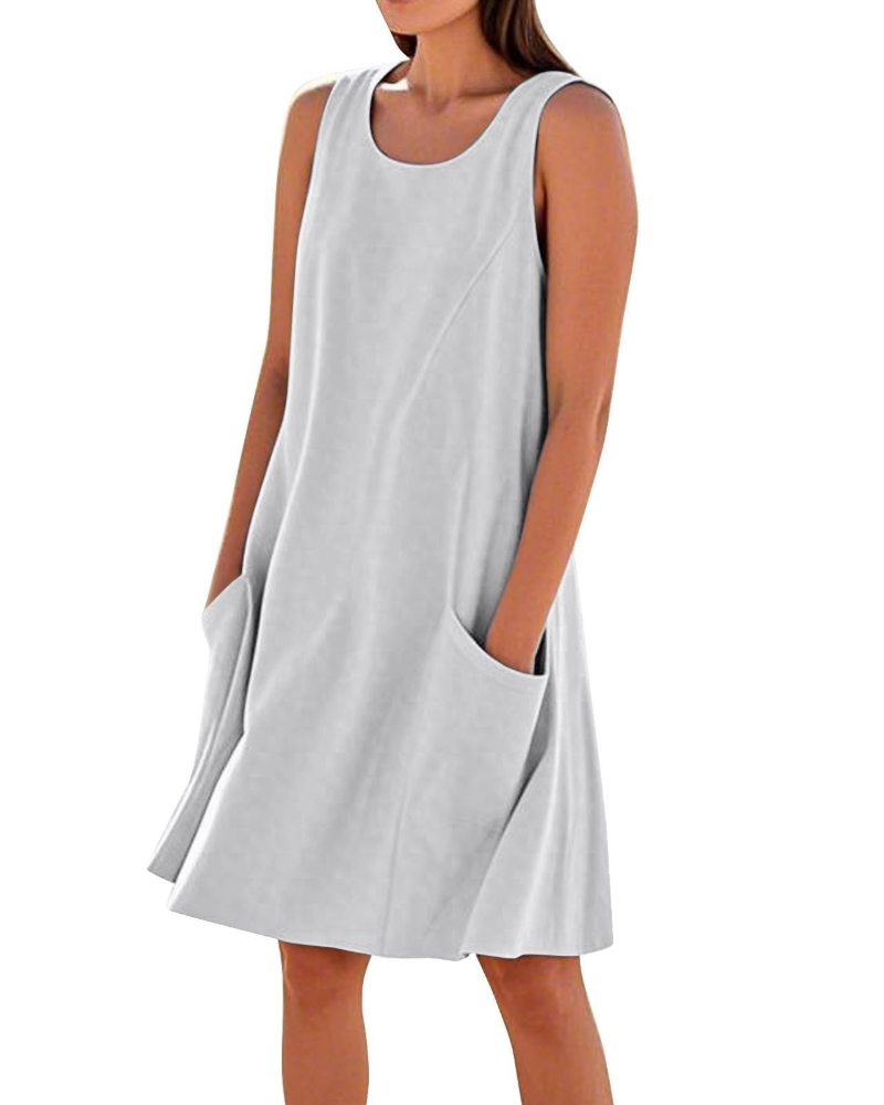 Robe Midi Femme en coton, sans manches, coupe fluide – Menvelo
