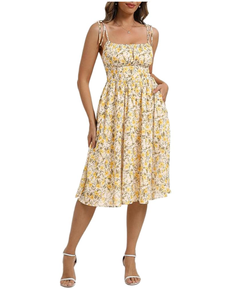 Robe Midi Femme en tissu léger, à bretelles, coupe confortable – Menvelo