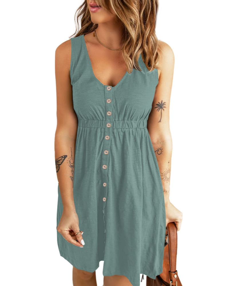 Robe Mini Femme en tissu léger, col V, coupe fluide – Menvelo
