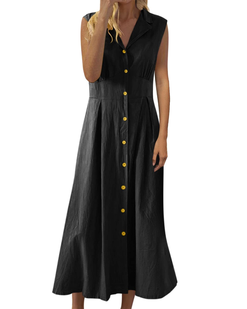 Robe Midi Femme en lin, sans manches, coupe fluide – Menvelo