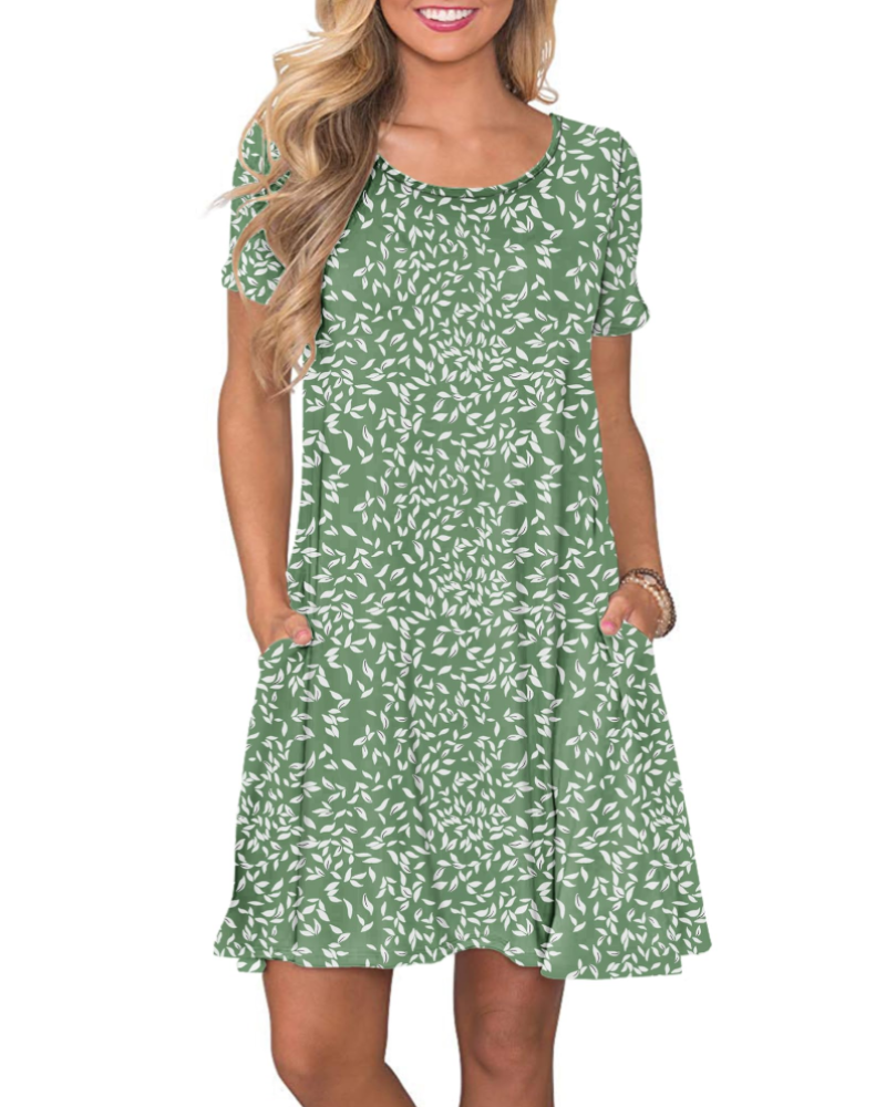 Robe Mini Femme en tissu léger, col rond, coupe fluide – Menvelo