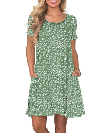 Robe Mini Femme en tissu léger, col rond, coupe fluide – Menvelo