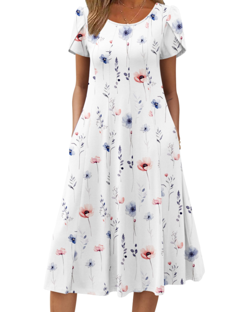 Robe Midi Femme en tissu léger, avec poches, coupe ample – Menvelo