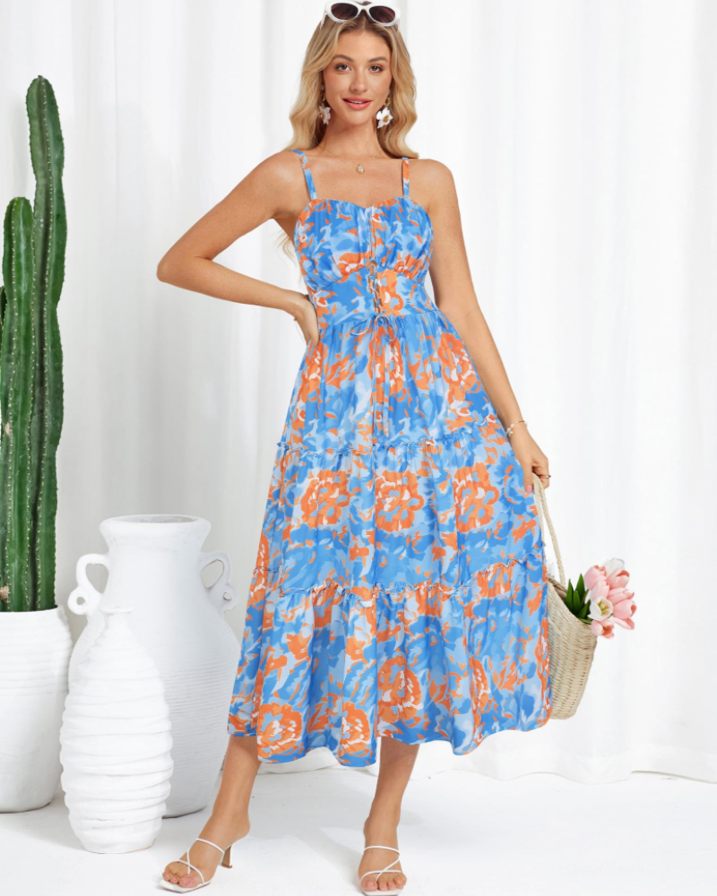 Robe Midi Femme en dentelle, à bretelles, coupe fluide – Menvelo