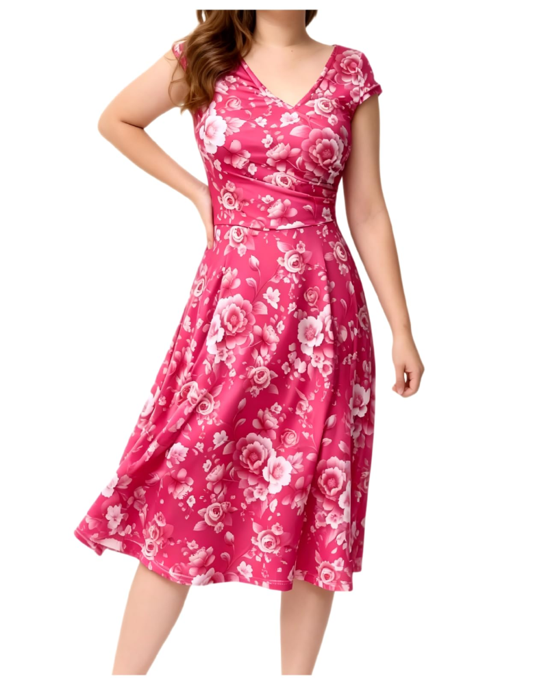 Robe Midi Femme en coton, col V, coupe fluide – Menvelo