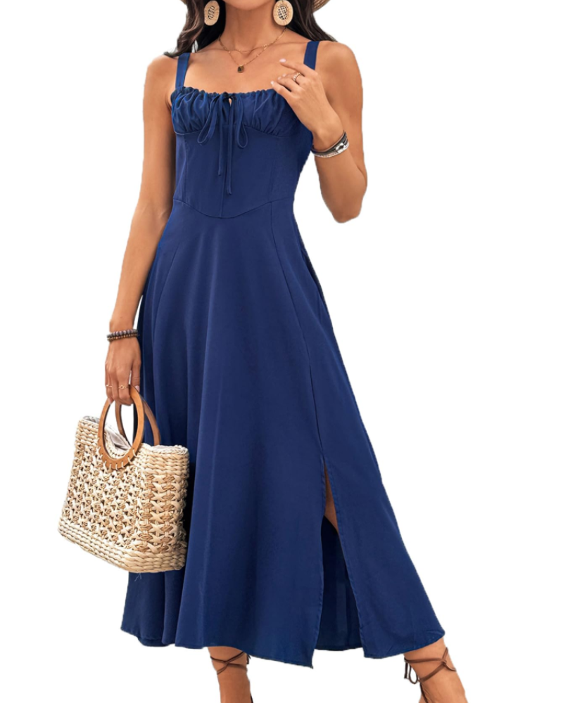 Robe Midi Femme en tissu léger, sans manches, coupe fluide – Menvelo