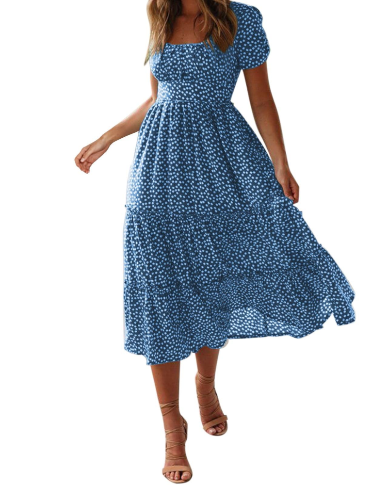 Robe Midi Femme en stretch, à volants, coupe fluide – Menvelo